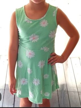 Wonder Nation green flowered dress size 4T sleeveless good for play not …